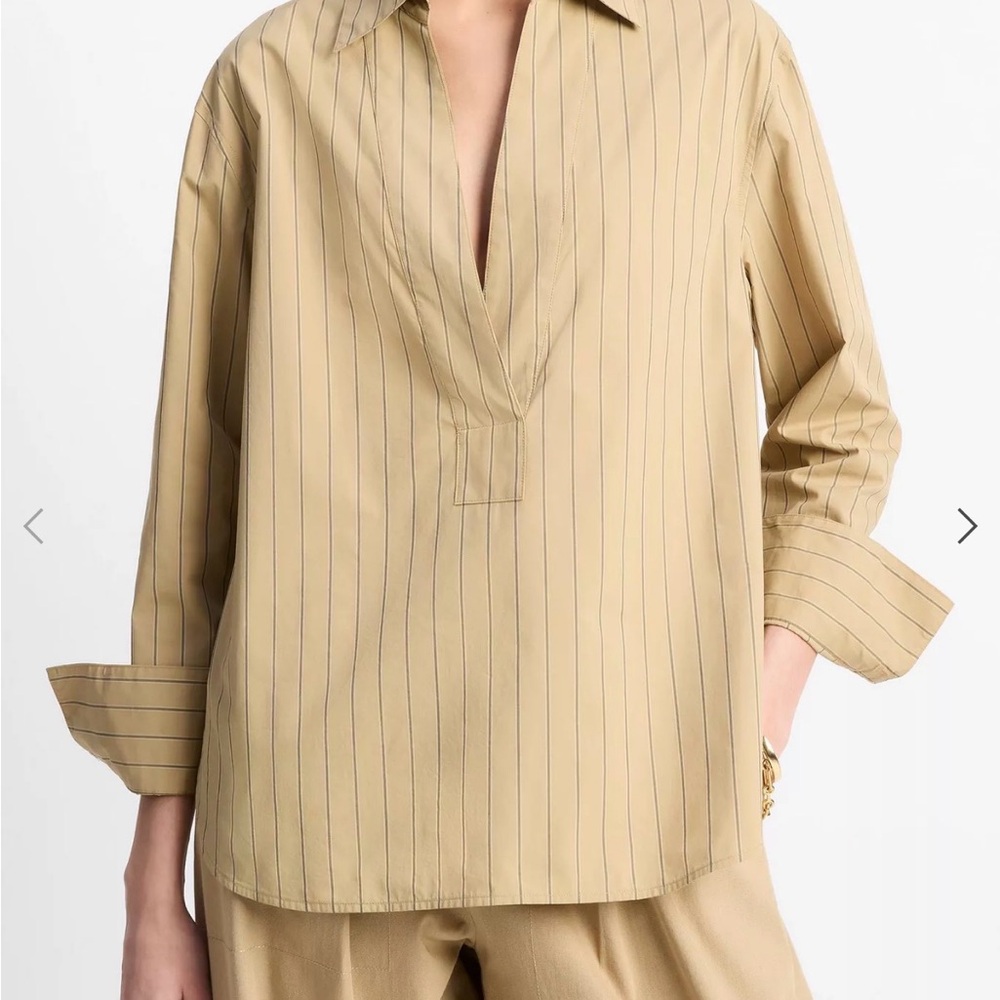 NWT Vince Sand Sage striped relaxed cotton popover shirt